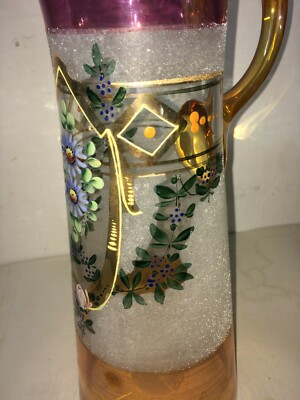 Caraffa Liberty In Vetro Soffiato Con Decori Floreali E Dorature