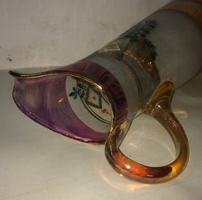 Caraffa Liberty In Vetro Soffiato Con Decori Floreali E Dorature