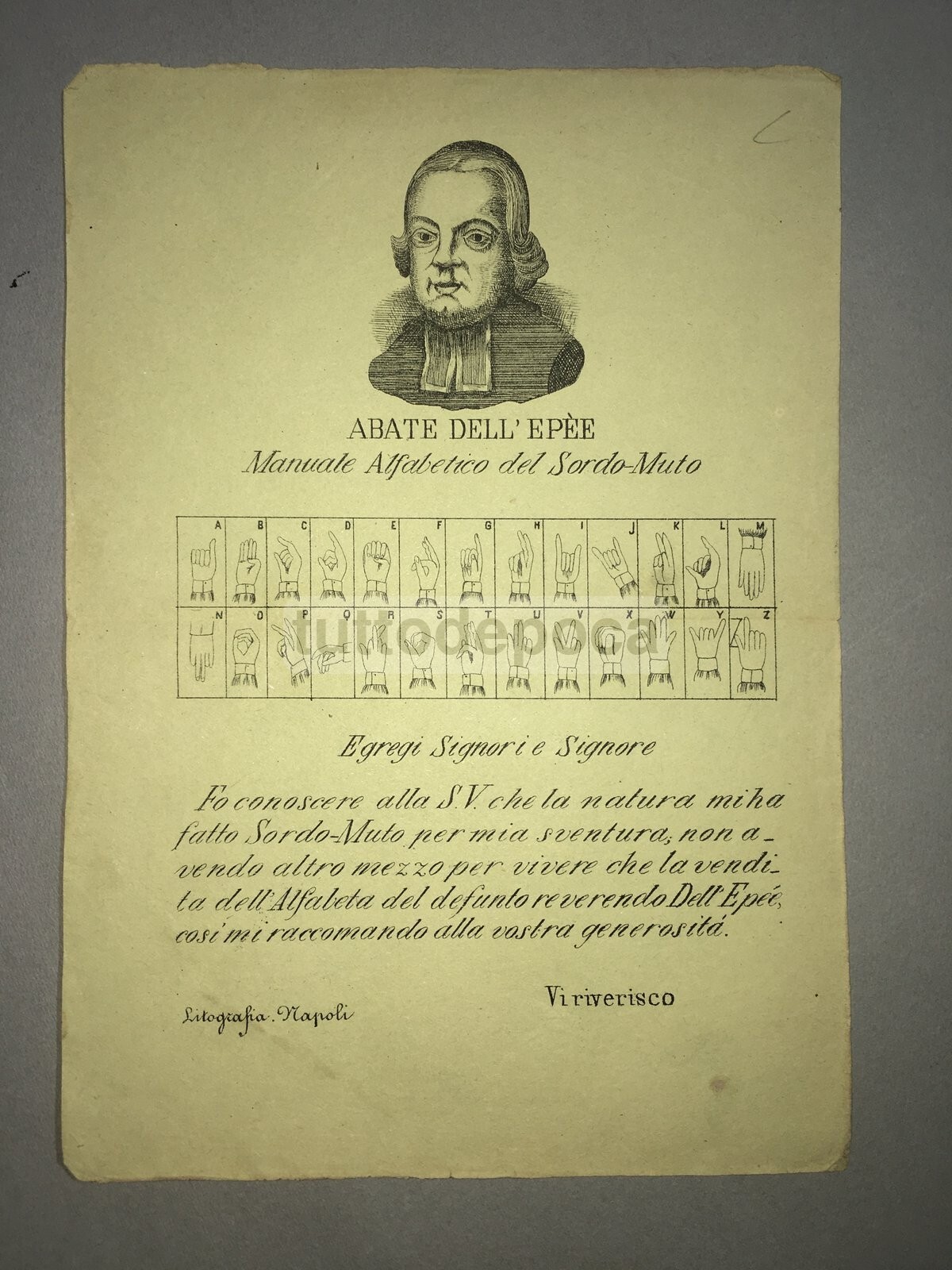 Sordomutismo: Abate De L'Épée   Manuale Alfabetico Dei Sordo Muti (segni Della Mano)