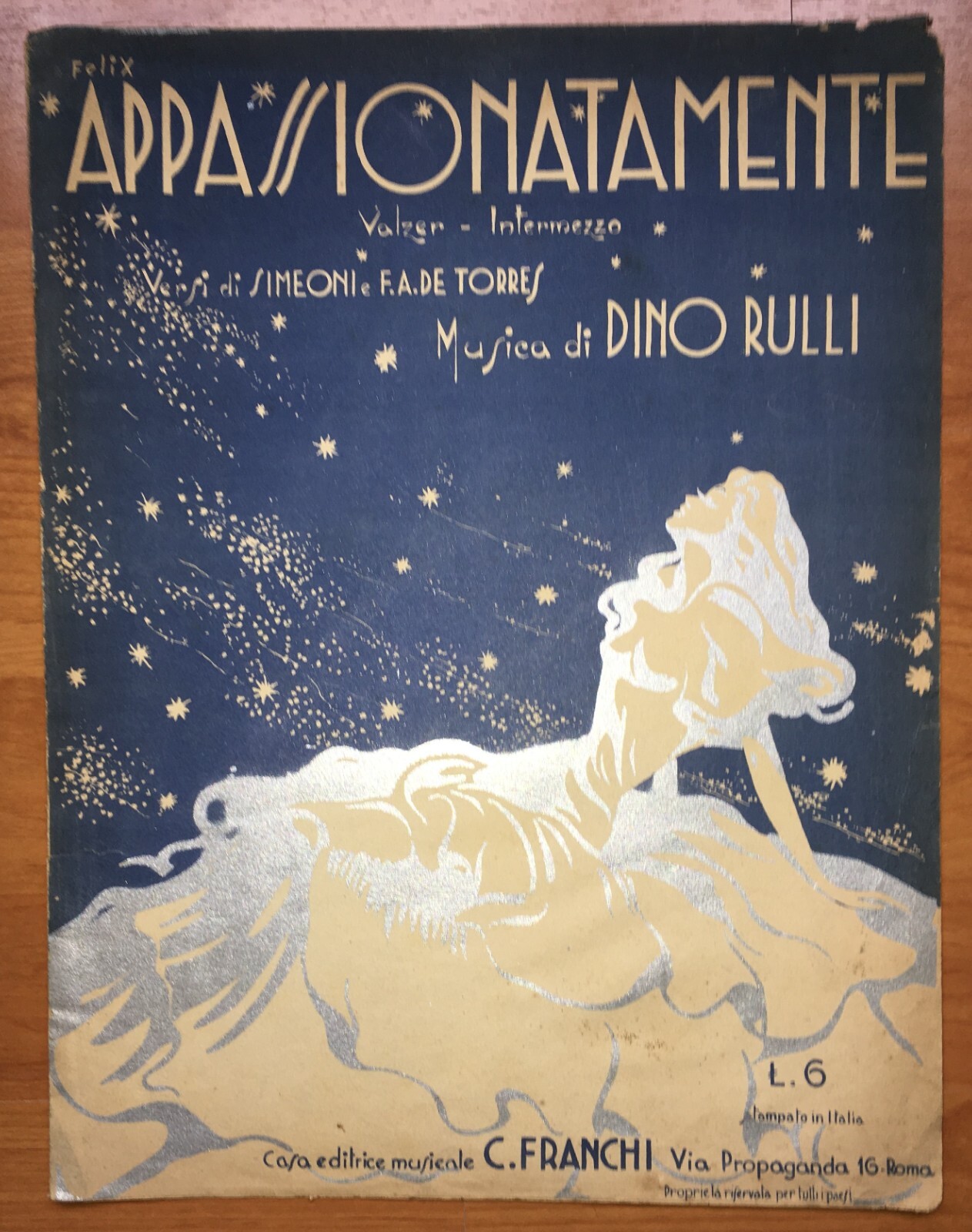 Appassionatamente Valzer Intermezzo   Spartito Musicale Illustrato   Dino Rulli, 1941
