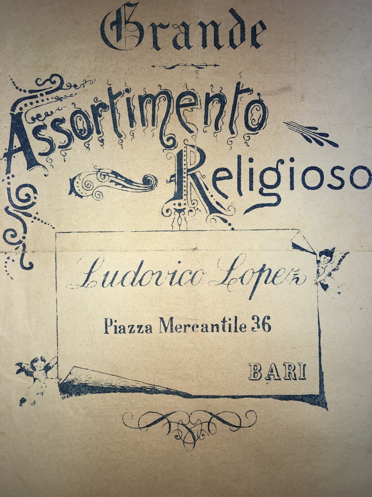 Puglia, Bari. Immaginette Sacre, Crocifissi. Listino Pubblicitario Antico Lopez