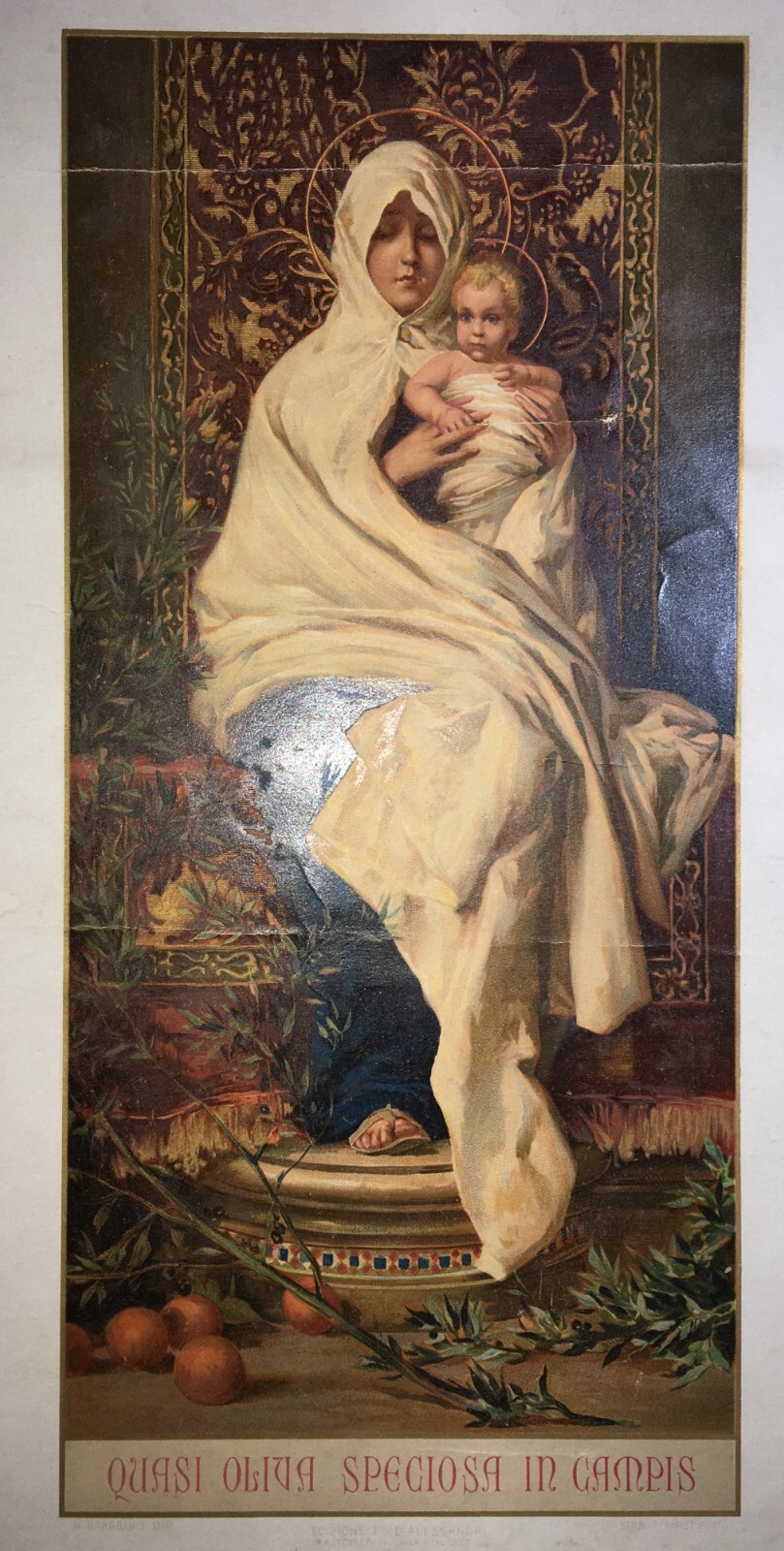 Arte Devozionale: Madonna Dell'Ulivo, Antica Cromolitografia Decorativa A Colori