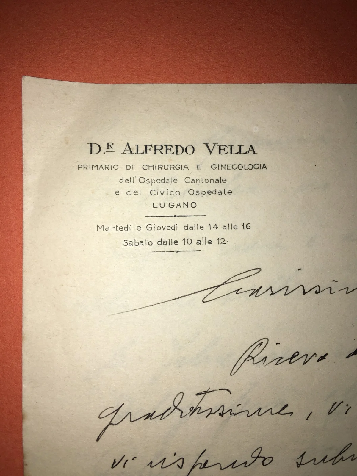 Medicine and Gynecology: Antique Correspondence of Dr. Alfredo Vella, Lugano, 1931