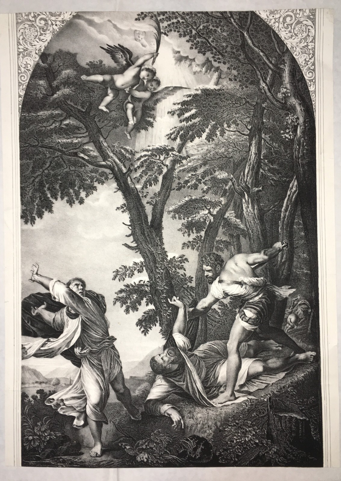 Antica Stampa Devozionale: Martirio Di San Pietro Da Verona (da Tiziano). Litografia Della Metà Dell'Ottocento