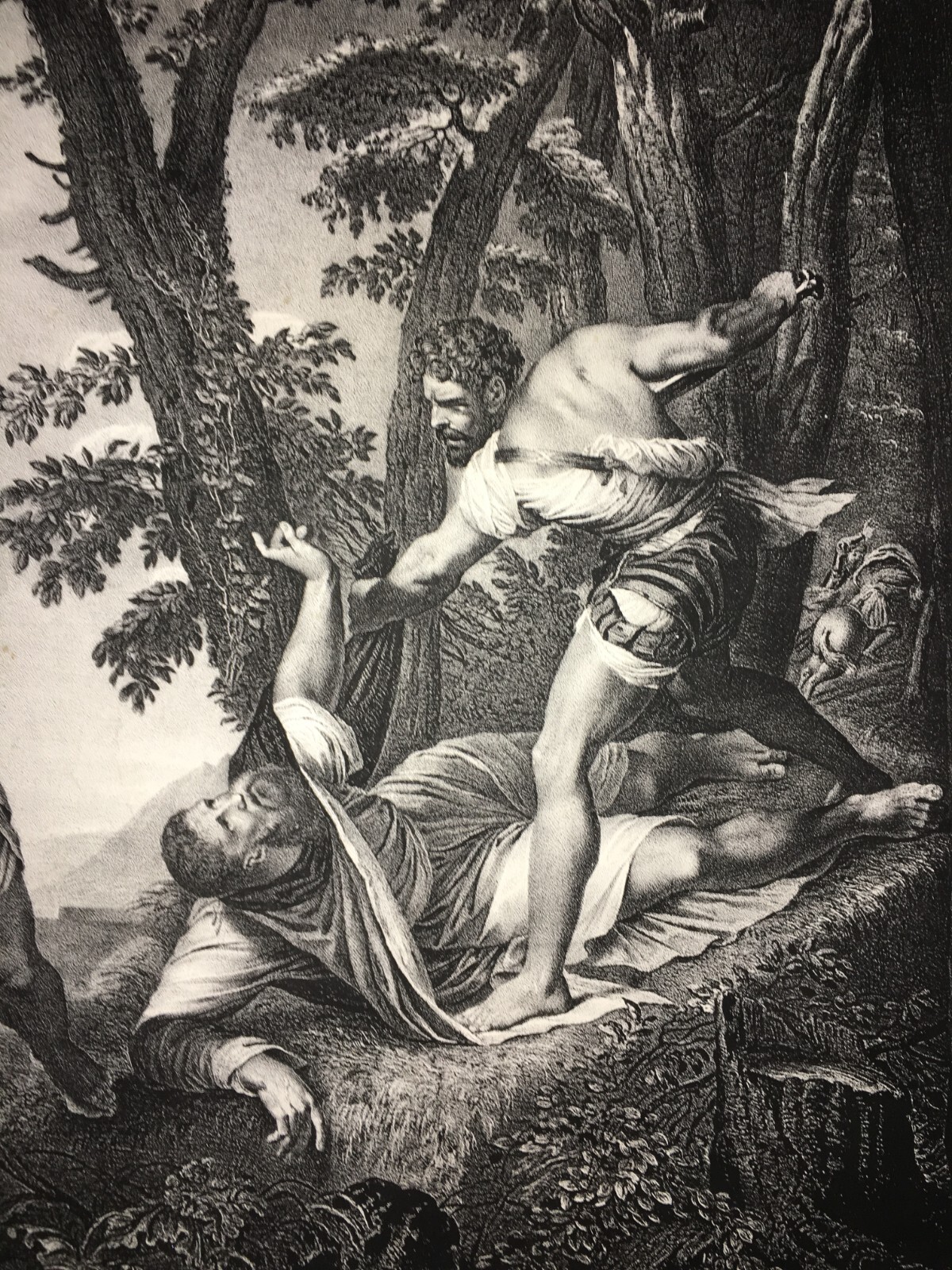 Antica Stampa Devozionale: Martirio Di San Pietro Da Verona (da Tiziano). Litografia Della Metà Dell'Ottocento