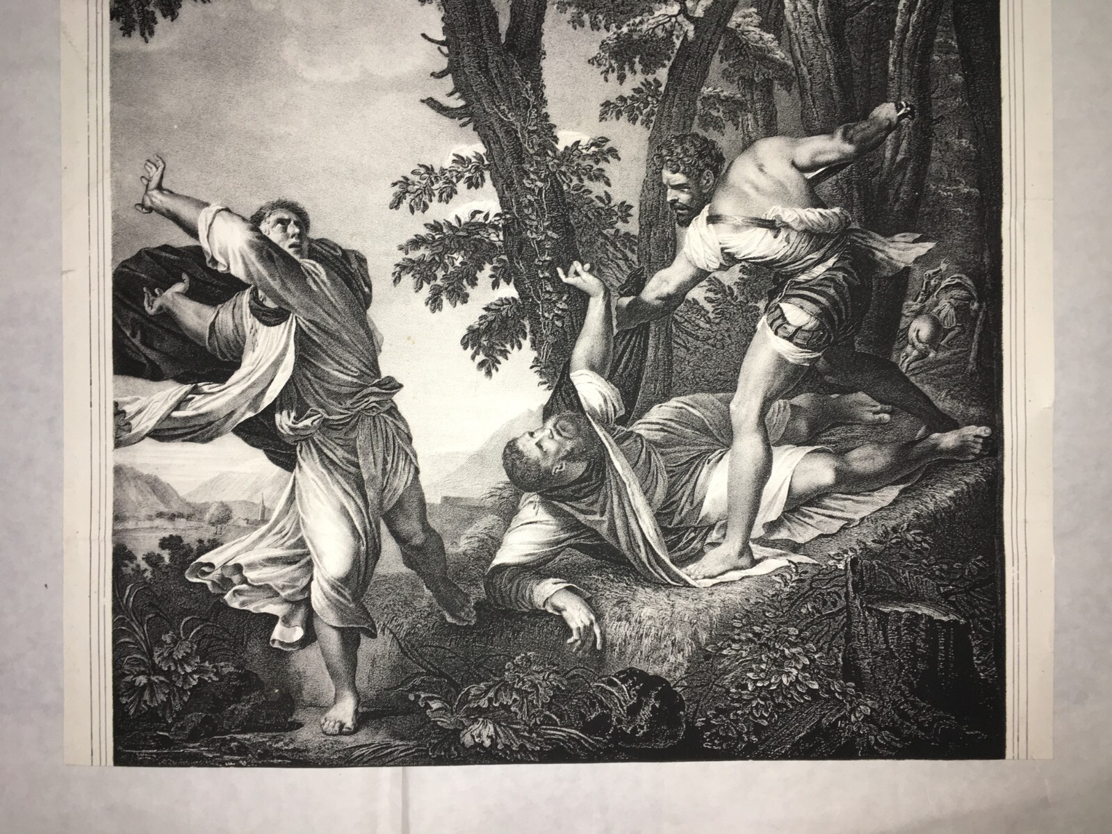 Antica Stampa Devozionale: Martirio Di San Pietro Da Verona (da Tiziano). Litografia Della Metà Dell'Ottocento