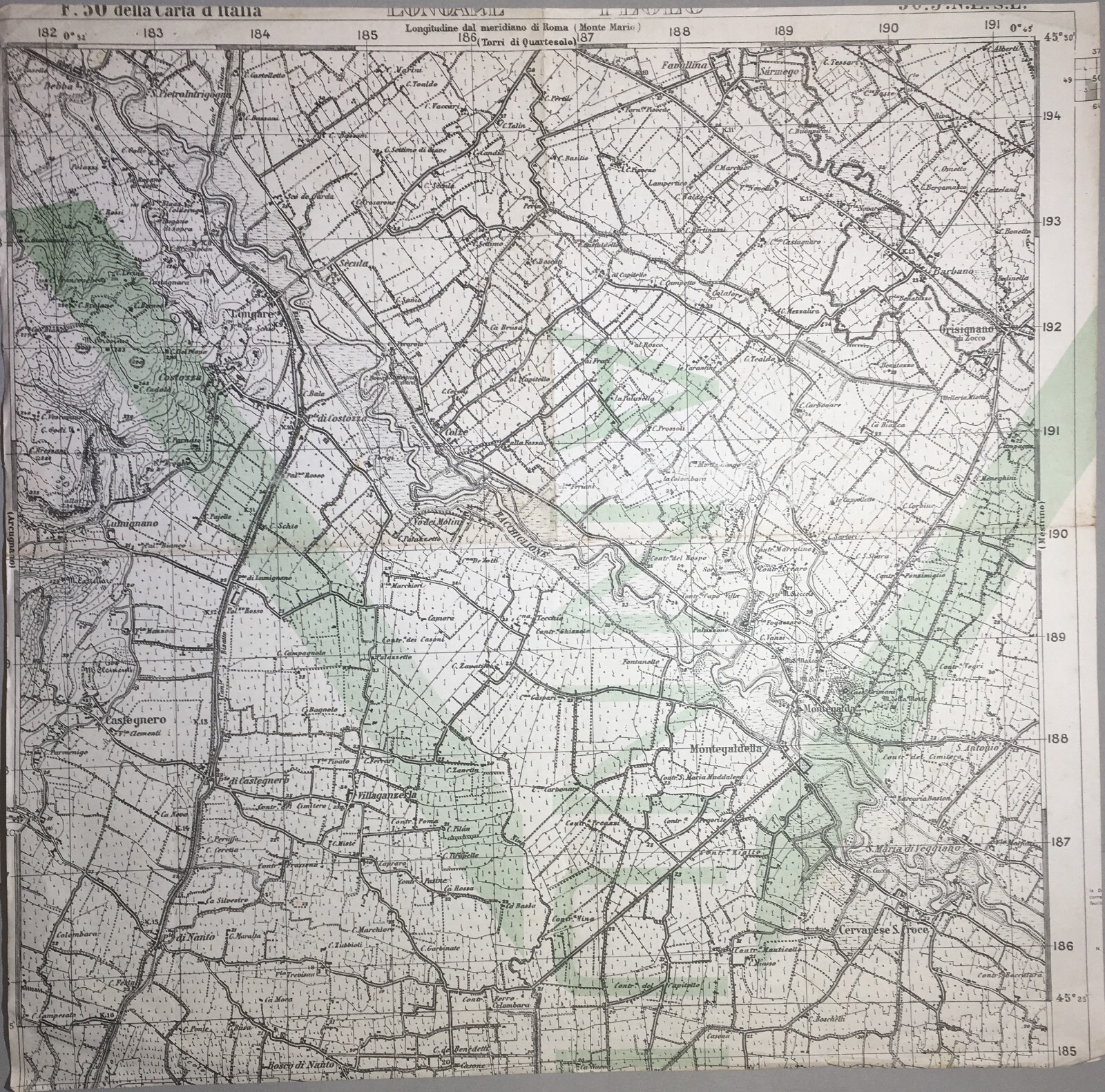 Militaria. Grande Guerra. Cartografia. Verona. Monte Obante. Vicenza. Longare. Stampa.