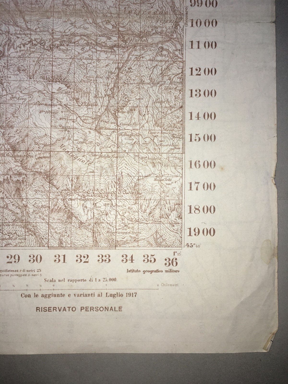 Militaria. Grande Guerra. Cartografia. Verona. Monte Obante. Vicenza. Longare. Stampa.