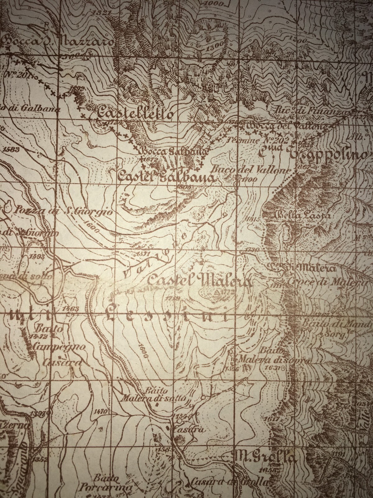 Militaria. Grande Guerra. Cartografia. Verona. Monte Obante. Vicenza. Longare. Stampa.