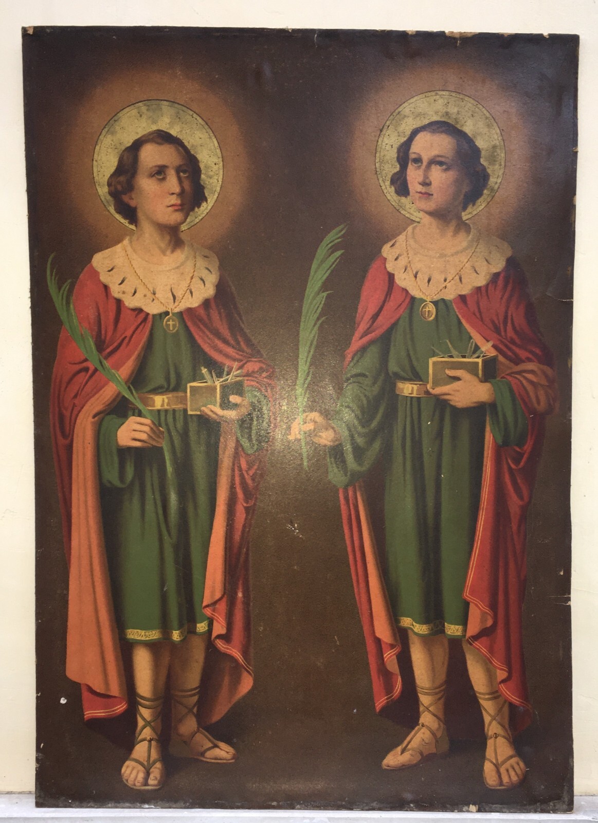 Medicina, Barbieri, Dolciaria, Arte Antica: Stampa Popolare Devozionale Dei Santi Medici