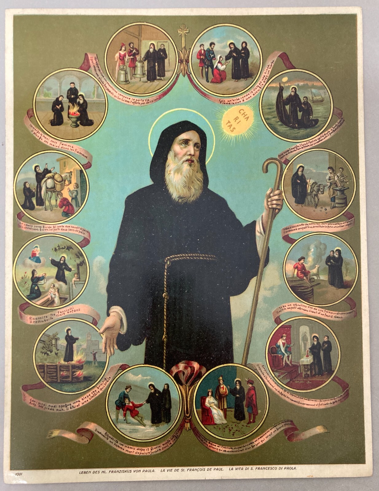Stampa Popolare Devozionale: San Francesco Di Paola E Dodici Miracoli