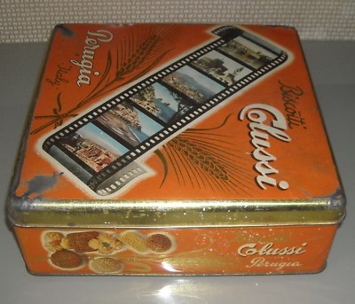 Umbria, Perugia: Scatola Pubblicitaria Biscotti Colussi Con Vedute d'Italia (Napoli, Roma, Sicilia, Firenze)