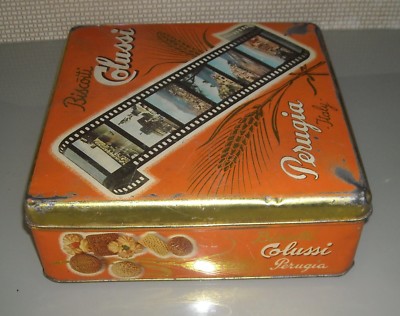 Umbria, Perugia: Scatola Pubblicitaria Biscotti Colussi Con Vedute d'Italia (Napoli, Roma, Sicilia, Firenze)