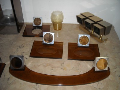 Accessori Per Bagno d'Epoca In Vetro Molato Fumè E Metallo Cromato   Design FAB