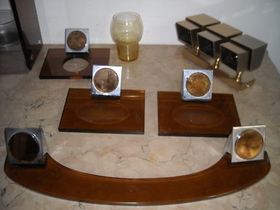 Accessori Per Bagno d'Epoca In Vetro Molato Fumè E Metallo Cromato   Design FAB
