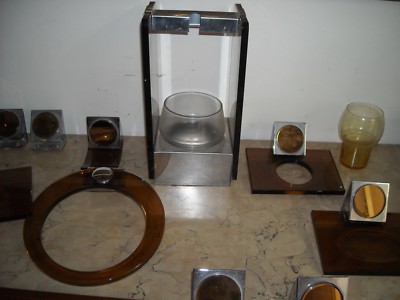 Accessori Per Bagno d'Epoca In Vetro Molato Fumè E Metallo Cromato   Design FAB