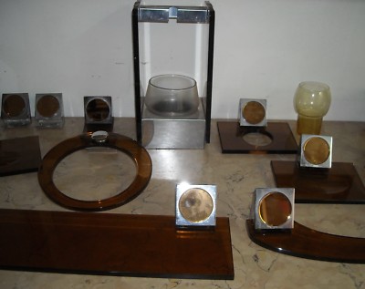 Accessori Per Bagno d'Epoca In Vetro Molato Fumè E Metallo Cromato   Design FAB