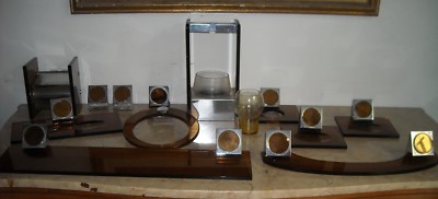 Accessori Per Bagno d'Epoca In Vetro Molato Fumè E Metallo Cromato   Design FAB