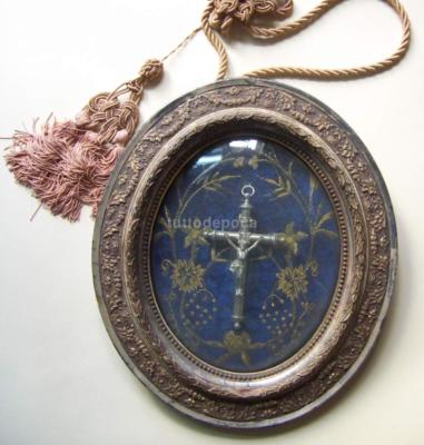 Decorativo Quadretto d'Epoca   Arte Popolare Devozionale   Cornice Ovale   Inusuale