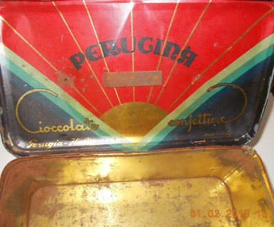 Perugia, Dolciaria Perugina: Cioccolato E Confetture. Scatola Pubblicitaria In Latta Art Déco