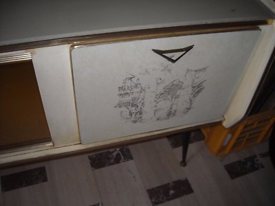 Credenza Modernariato Anni '50 In Legno, Vetro E Similpelle