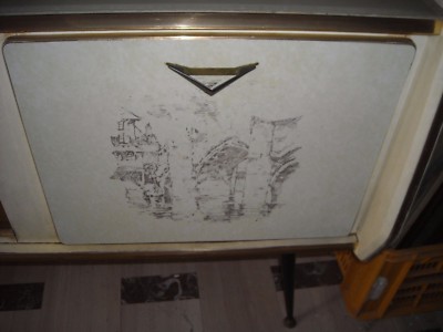 Credenza Modernariato Anni '50 In Legno, Vetro E Similpelle