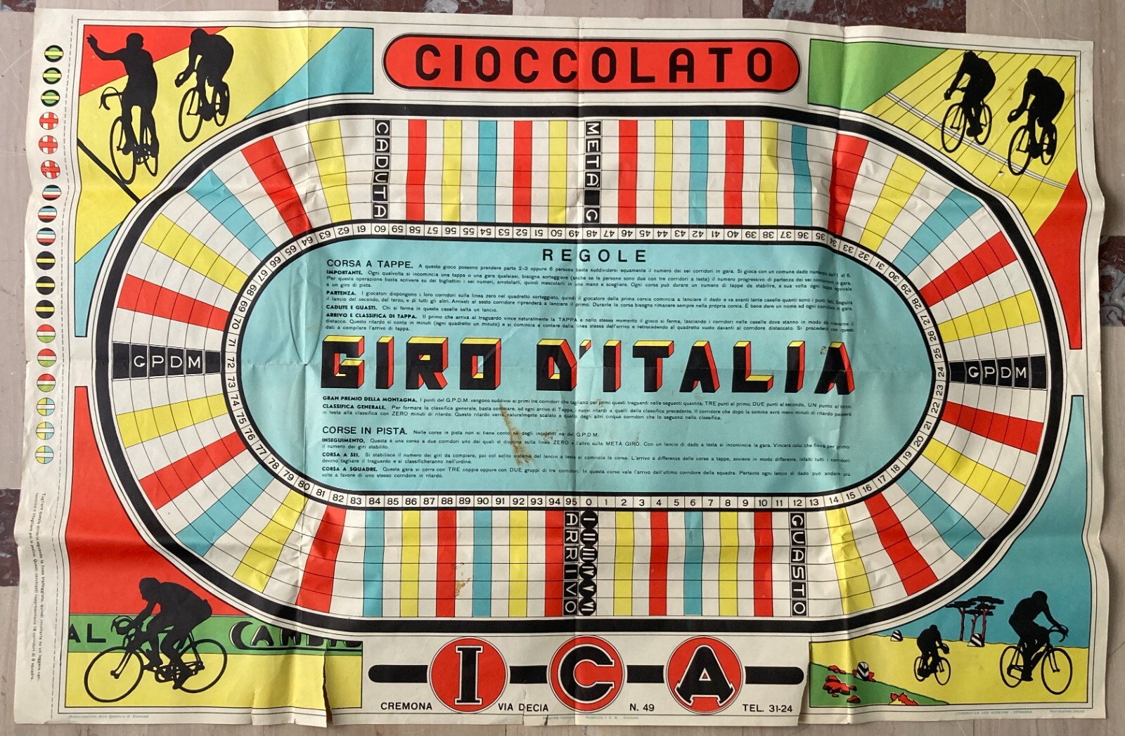 Sport: Ciclismo, Giro d'Italia. Enorme Gioco Di Percorso, Cromolitografia Gerevini, Cremona