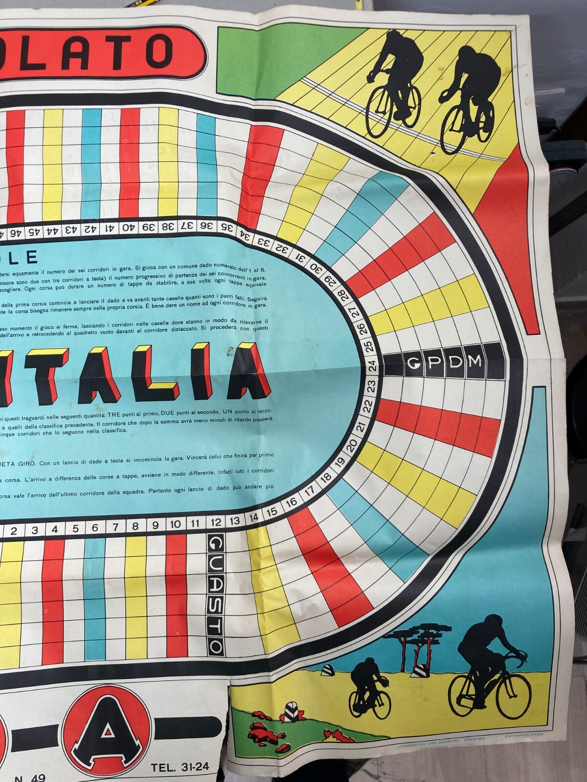 Sport: Ciclismo, Giro d'Italia. Enorme Gioco Di Percorso, Cromolitografia Gerevini, Cremona