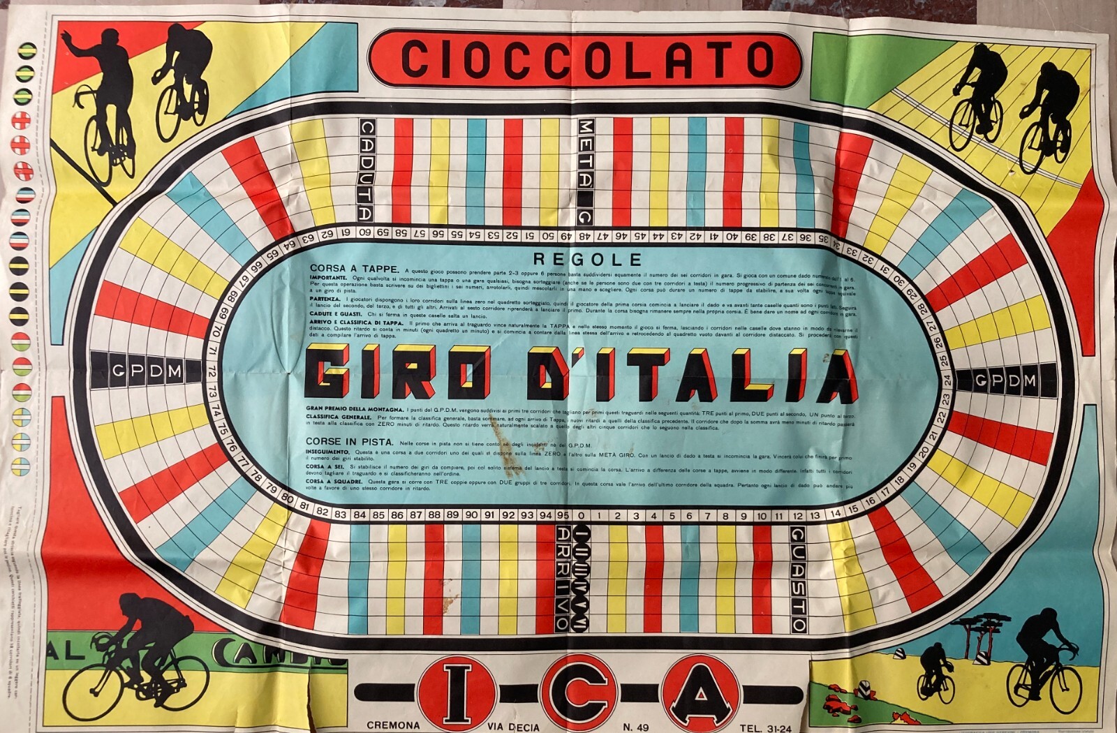 Sport: Ciclismo, Giro d'Italia. Enorme Gioco Di Percorso, Cromolitografia Gerevini, Cremona