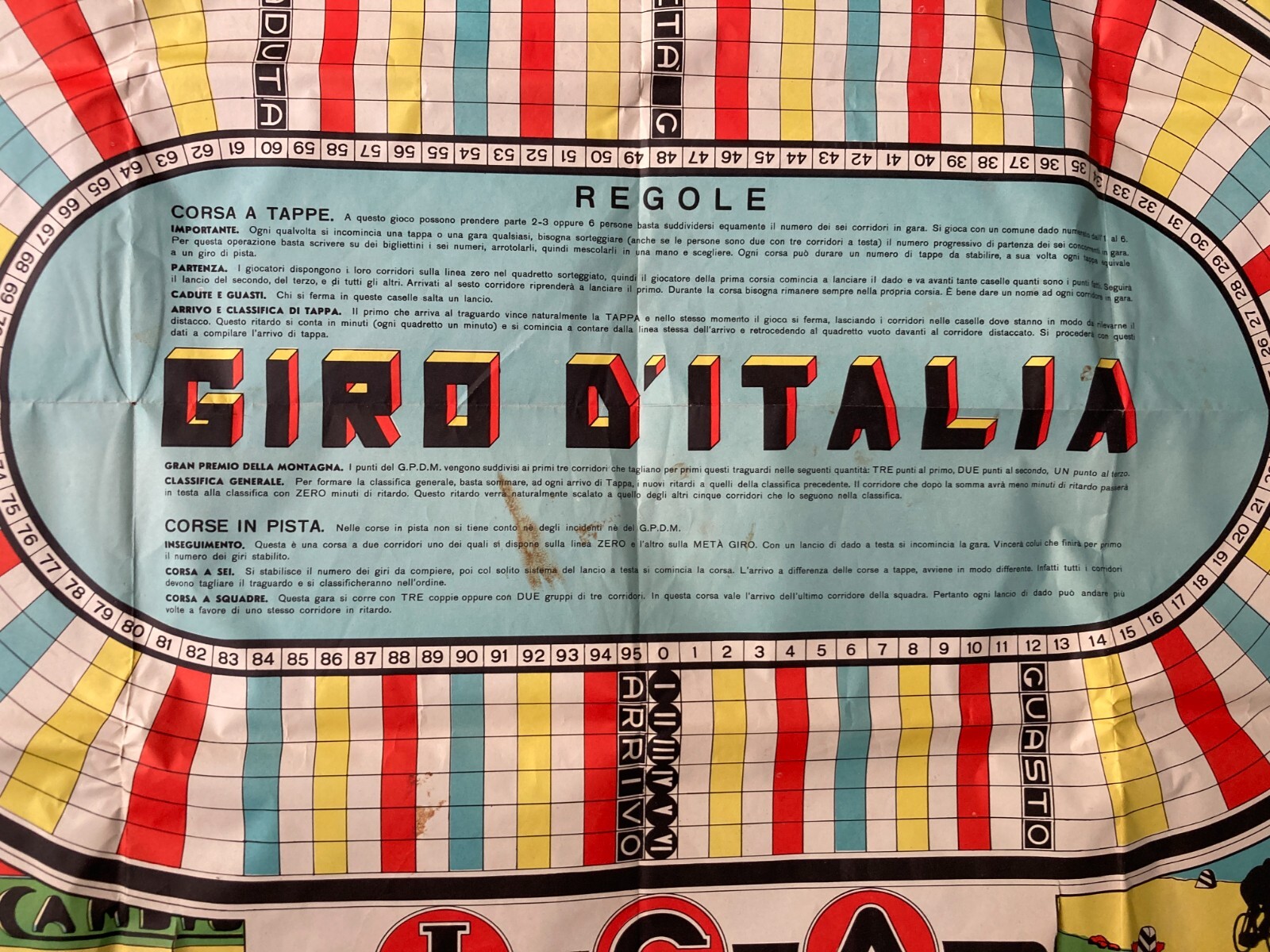 Sport: Ciclismo, Giro d'Italia. Enorme Gioco Di Percorso, Cromolitografia Gerevini, Cremona