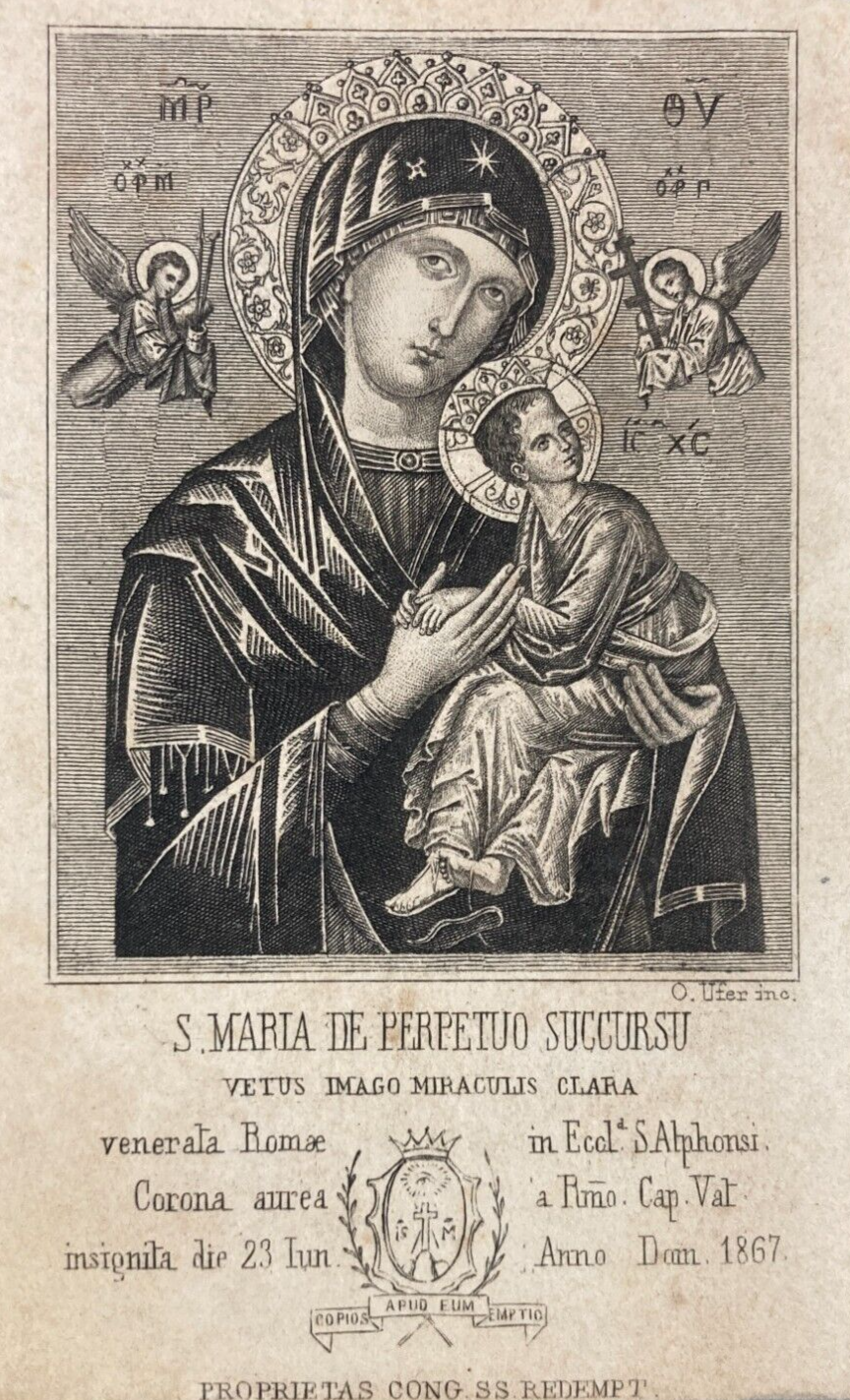 Stampa Popolare Devozionale. Santino Della Madonna Del Perpetuo Soccorso. Incisore O. Ufer.