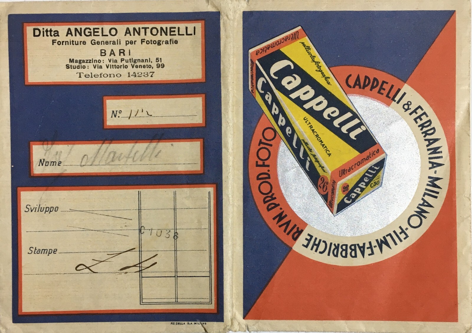 Pubblicitaria Fotografica: Cappelli E Ferrania, Milano E Antonelli, Bari