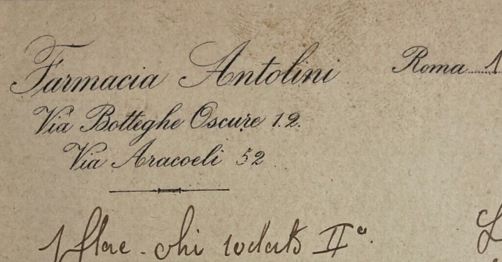 Pubblicitaria Farmaceutica   Farmacia Antolini   Roma   1915   Cartoncino d'Epoca