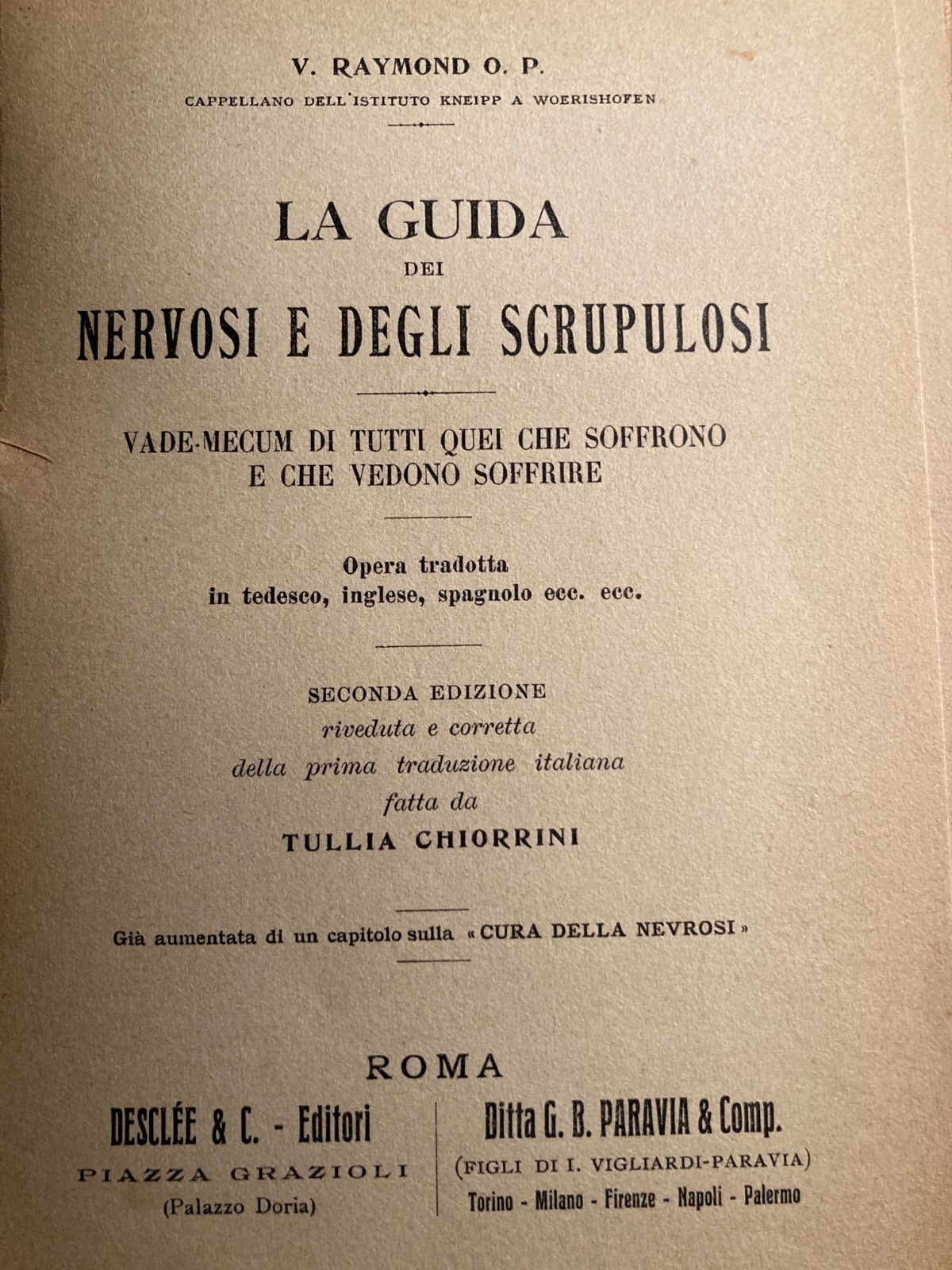 Neurologia, Isteria, Scrupoli, Sonno, Psicoterapia E Perfezione Cristiana   Raymond, 1914