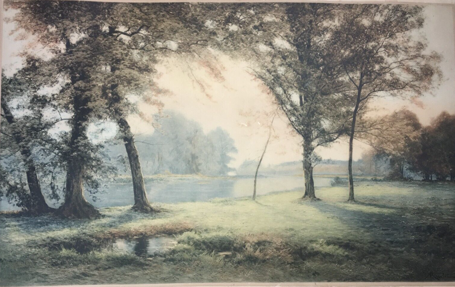 Veduta Paesaggistica Lacustre: Grande Opera Grafica Di Albert Gabriel Rigolot, 1916