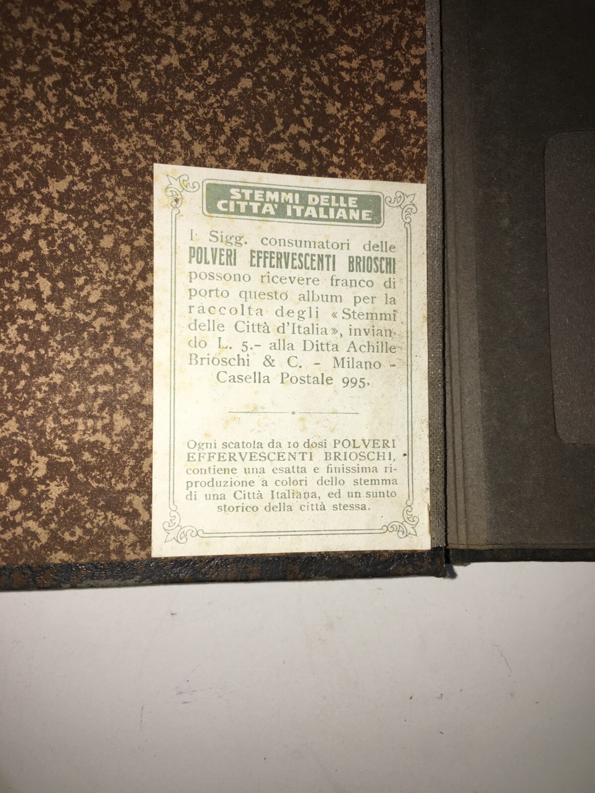 Brioschi Milano   Album Per Raccolta Figurine Araldiche   Voghera   Anni '20/'30