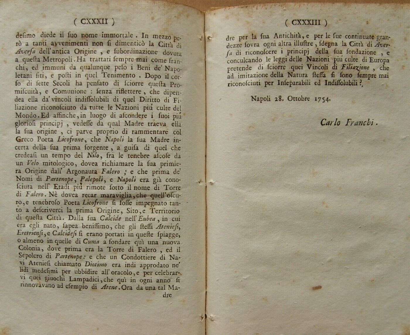 Napoli, Aversa: Antica Allegazione Giuridica Di Storia Locale Di Carlo Franchi (1754)