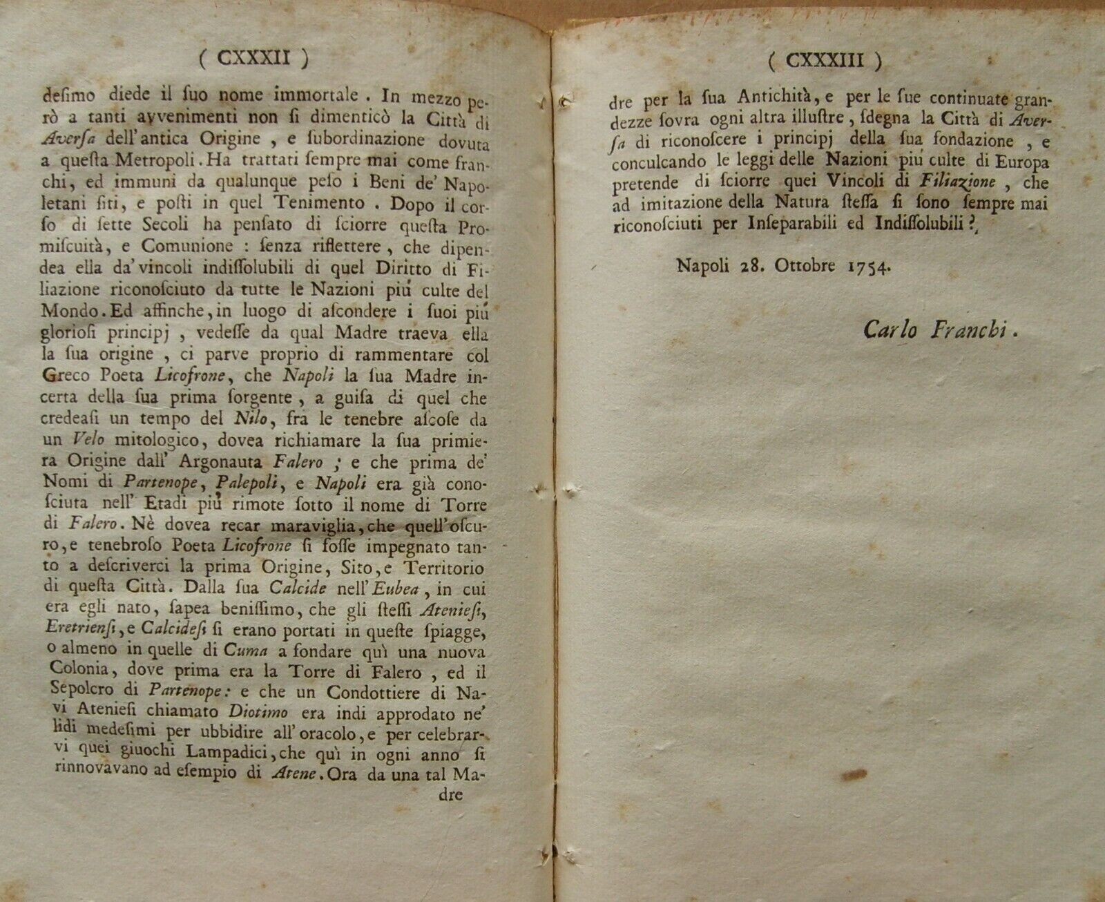 Napoli, Aversa: Antica Allegazione Giuridica Di Storia Locale Di Carlo Franchi (1754)