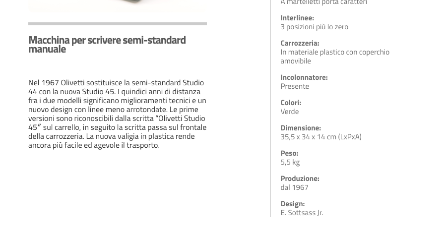 Macchina Da Scrivere Olivetti Studio 45, Design Ettore Sottsass E Hans Von Klier
