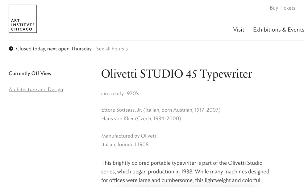 Macchina Da Scrivere Olivetti Studio 45, Design Ettore Sottsass E Hans Von Klier