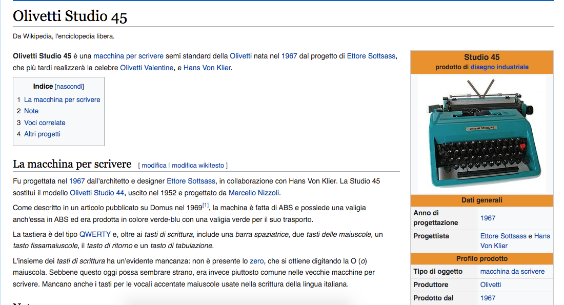 Macchina Da Scrivere Olivetti Studio 45, Design Ettore Sottsass E Hans Von Klier