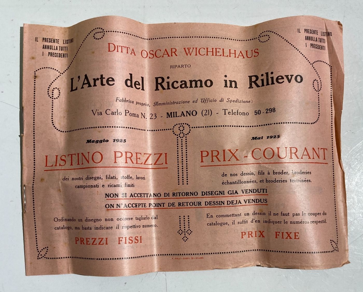 Arte Del Ricamo: Catalogo Pubblicitario Oscar Wichelhaus (1925)