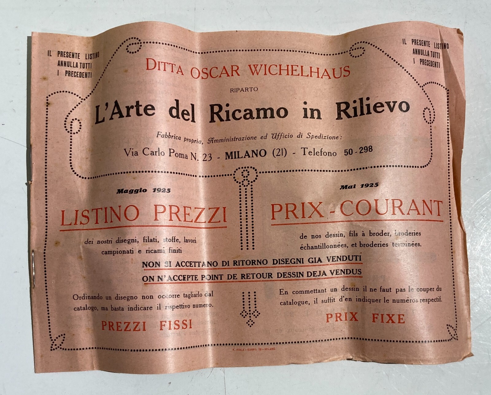 Arte Del Ricamo: Catalogo Pubblicitario Oscar Wichelhaus (1925)