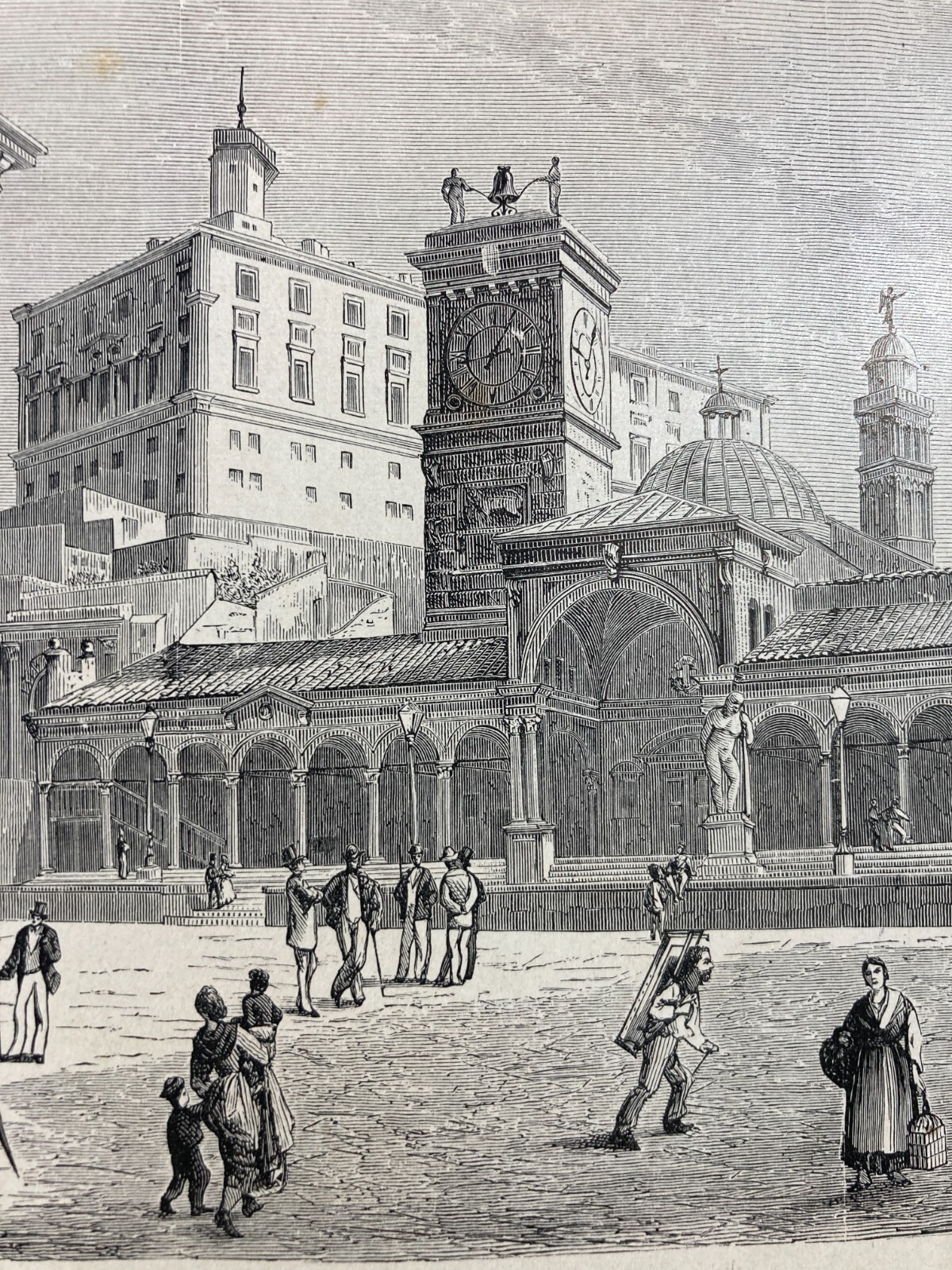 Udine: Piazza Contarena, Architettura Del Loggiato In Una Veduta Animata d'Epoca
