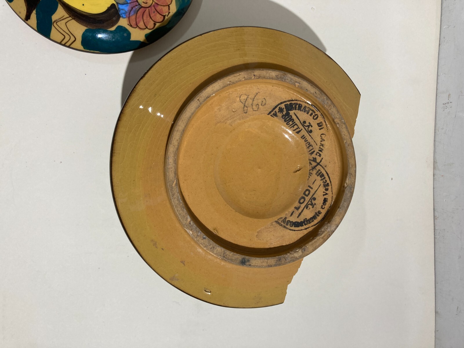 Ceramica Da Collezione Con Decoro Floreale Policromo Pubblicitaria Di Alimentari Di Lodi