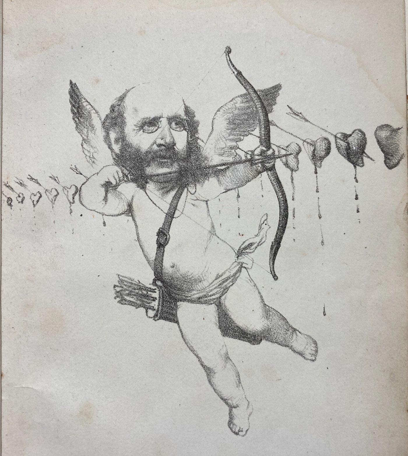 Caricatura, Satira, Venezia, Cupido: Antica Litografia Originale Dell'Ottocento