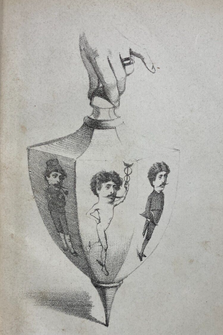 Caricatura Satirica Veneziana: Trottola E Mercurio, Litografia Originale Del 1872