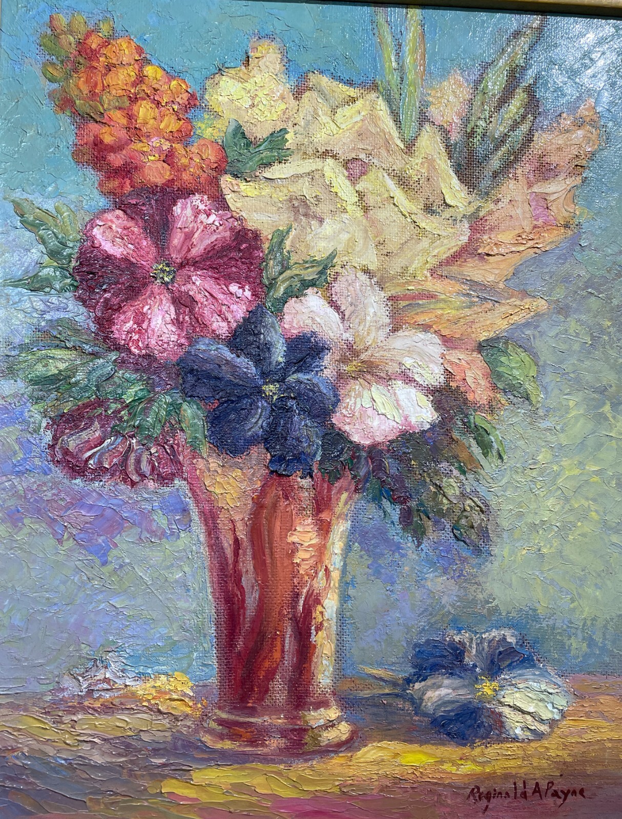 Arte Moderna   Artista Reginald Payne   Decorativo Dipinto Originale   Vaso Con Fiori