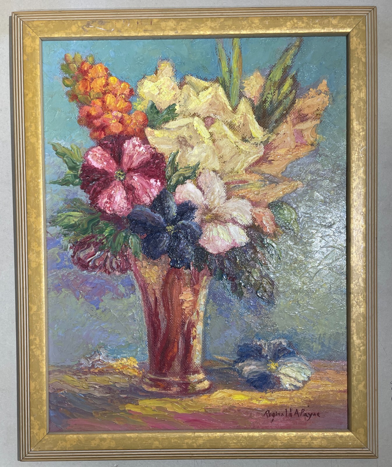 Arte Moderna   Artista Reginald Payne   Decorativo Dipinto Originale   Vaso Con Fiori