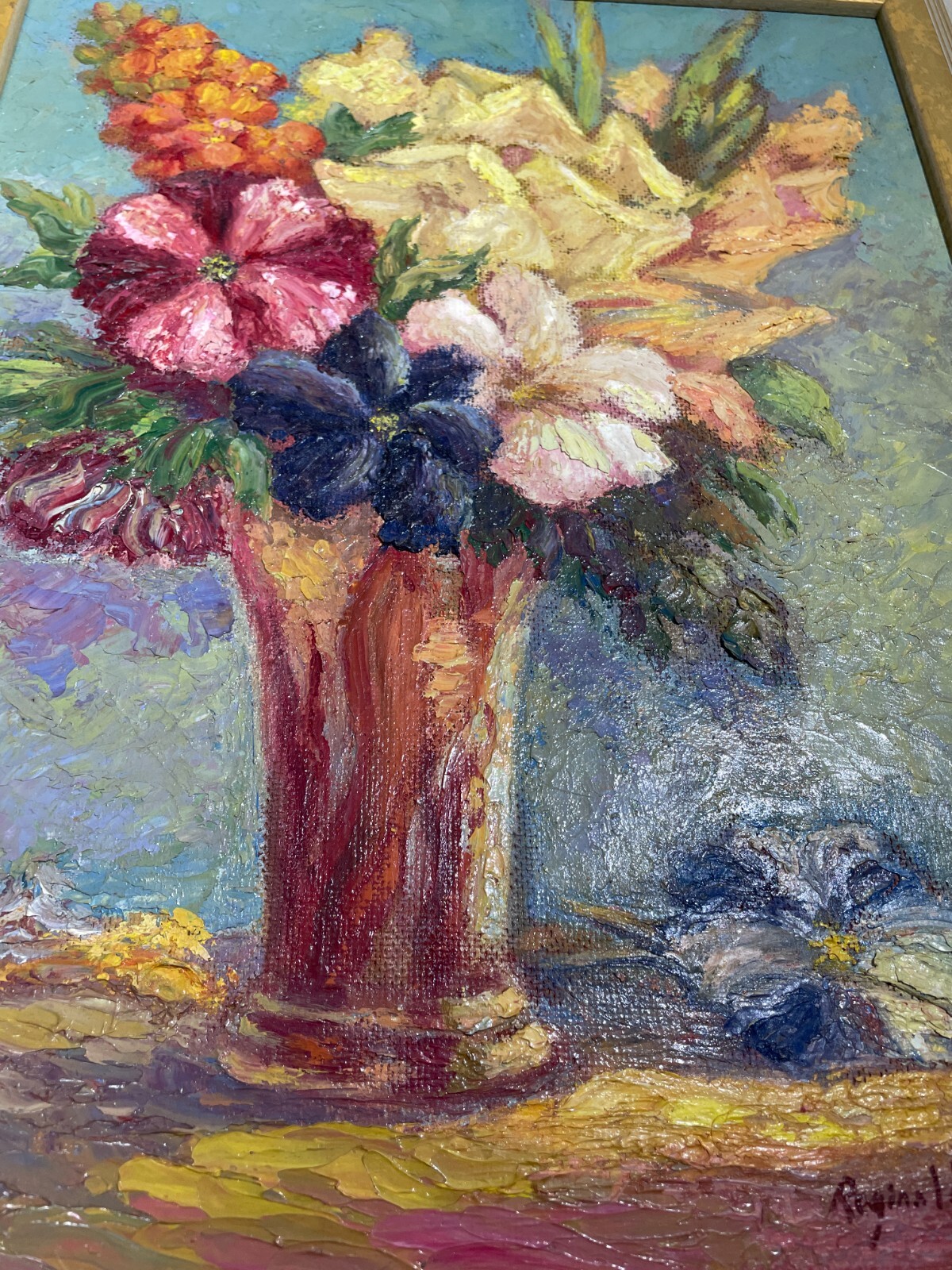 Arte Moderna   Artista Reginald Payne   Decorativo Dipinto Originale   Vaso Con Fiori